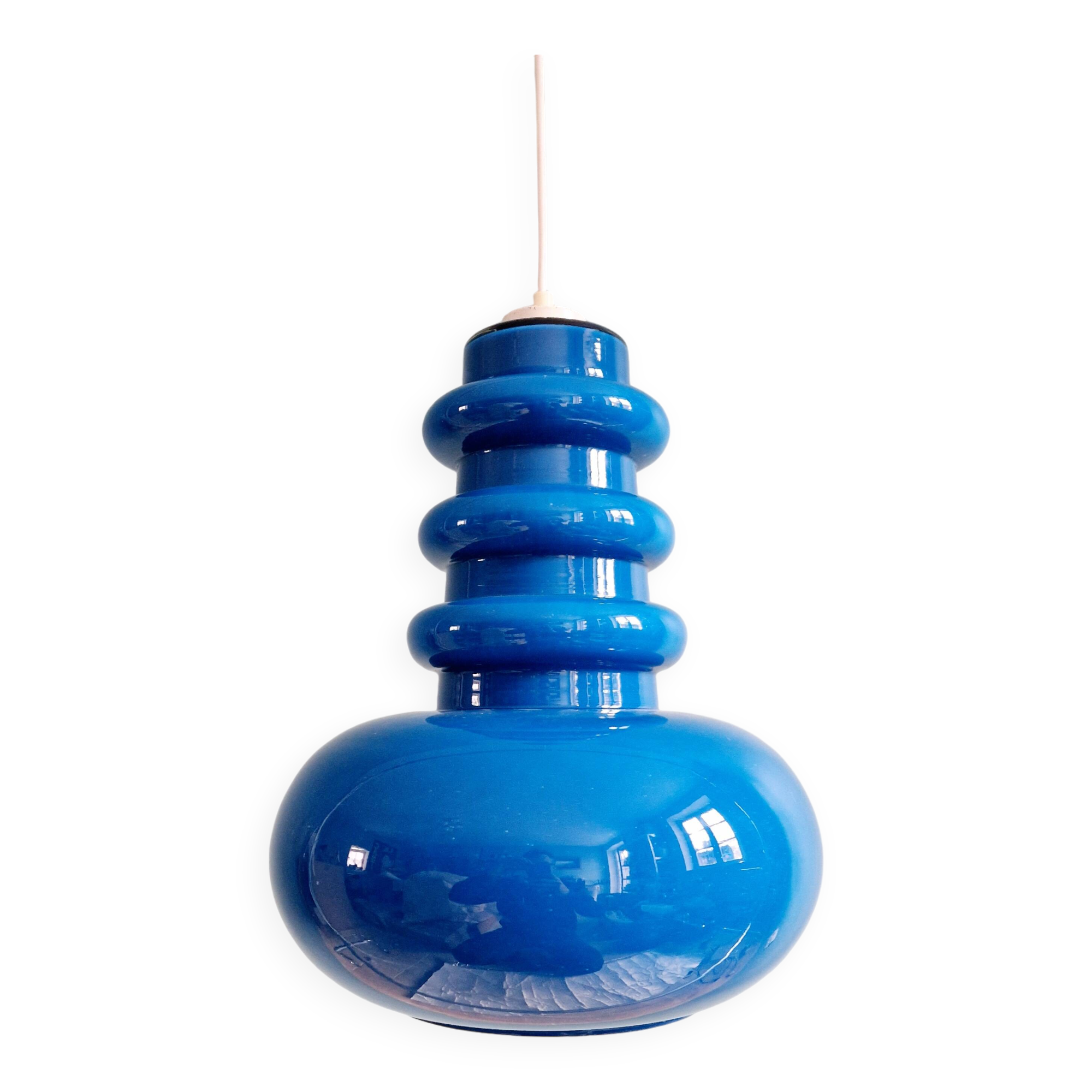 Large Space Age pendant light in blue opaline, 1960s-70s