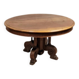 Honoré Dufin: Walnut pedestal table with extensions, stamped Napoleon III period