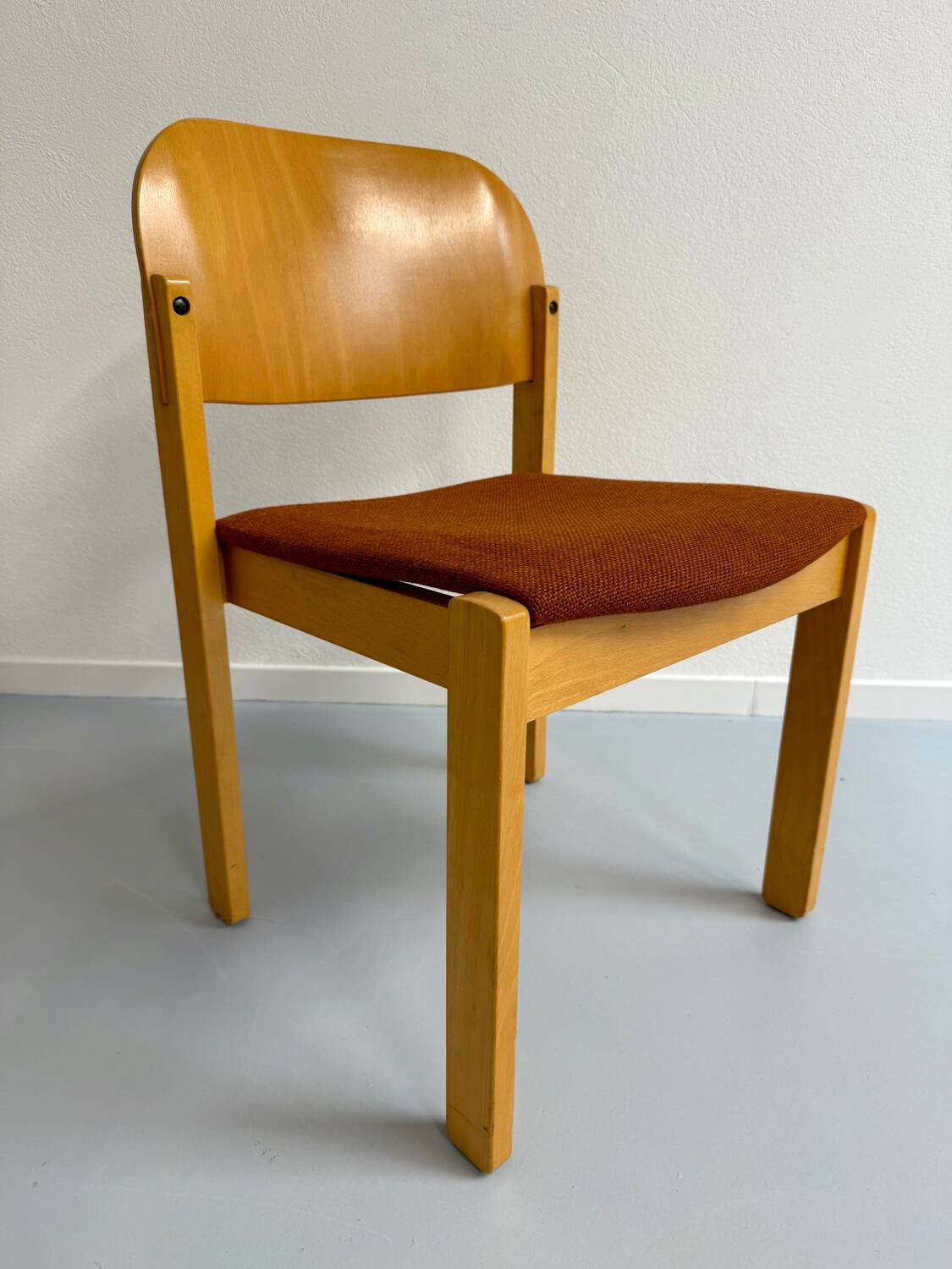 Lot of 8 old Scandinavian design wooden chairs from the 80s vintage