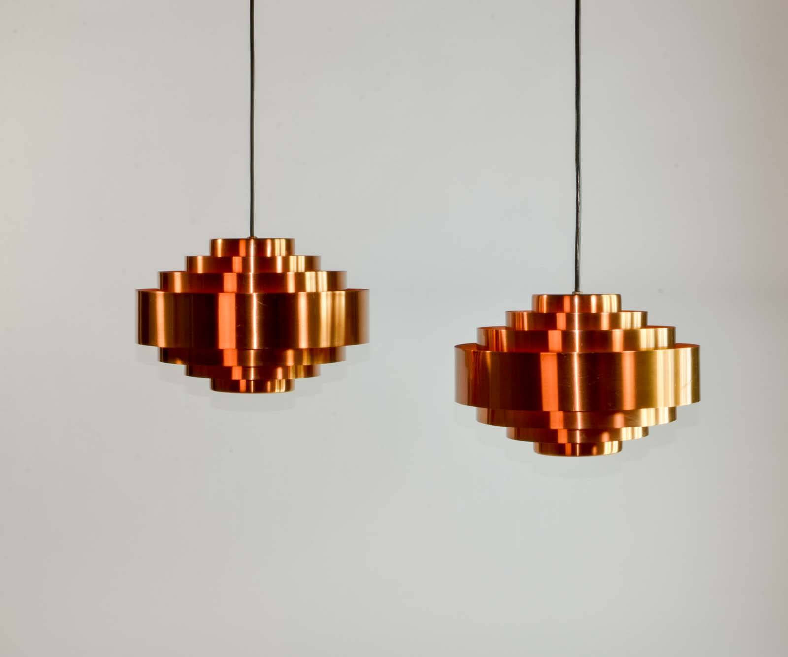 Pair of Midcentury Copper Pendants by Jo Hammerborg for Fog & Mørup, 1960s