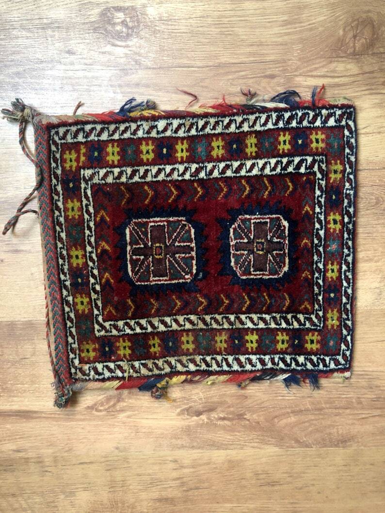 Vintage Handmade Wool Carpet Bag: Oriental Tribal Art Shoulder Bag