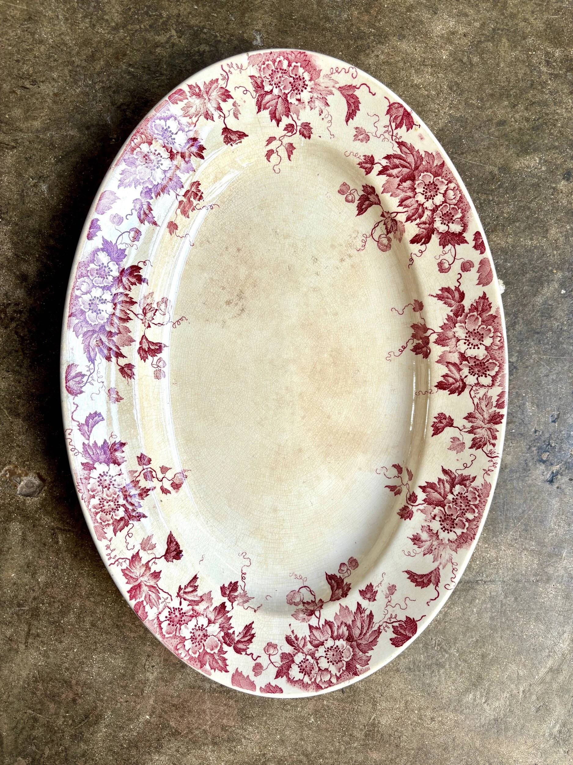 St Amand & Hamage oval dish in pink ironstone