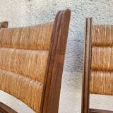 Pair of straw and solid oak chairs