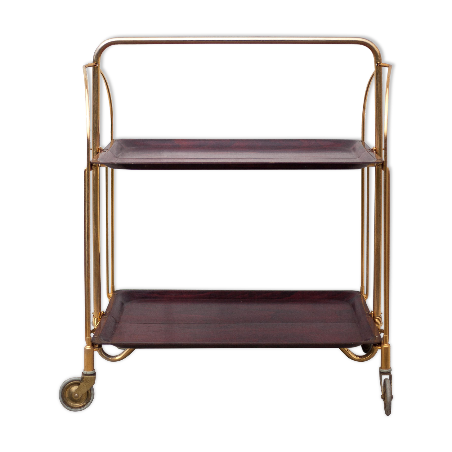 Vintage service, rolling bar, table, wheeled service, golden metal service, folding service