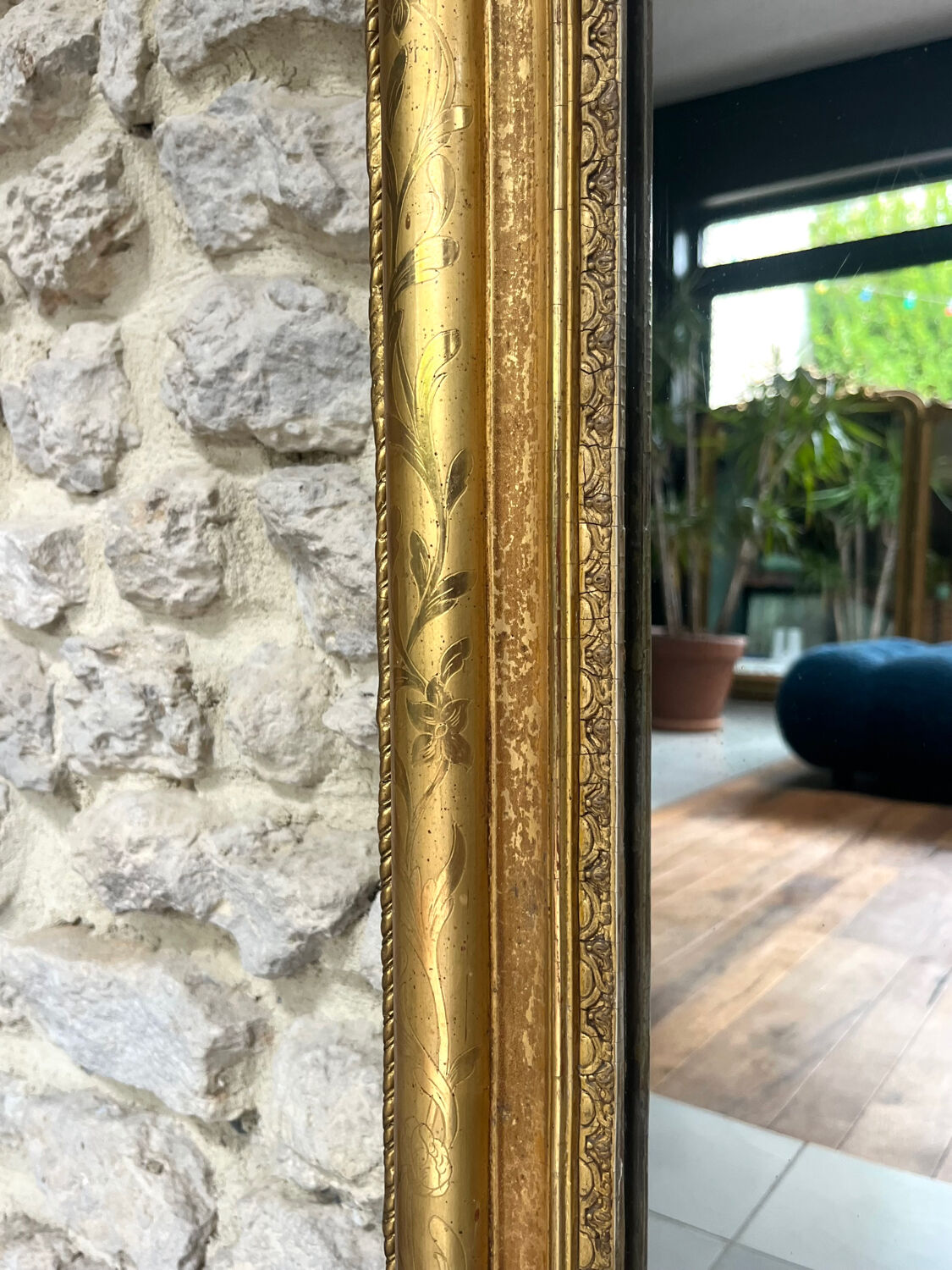 Antique Louis-Philippe mirror 158/74cm gilded with gold leaf, mercury.