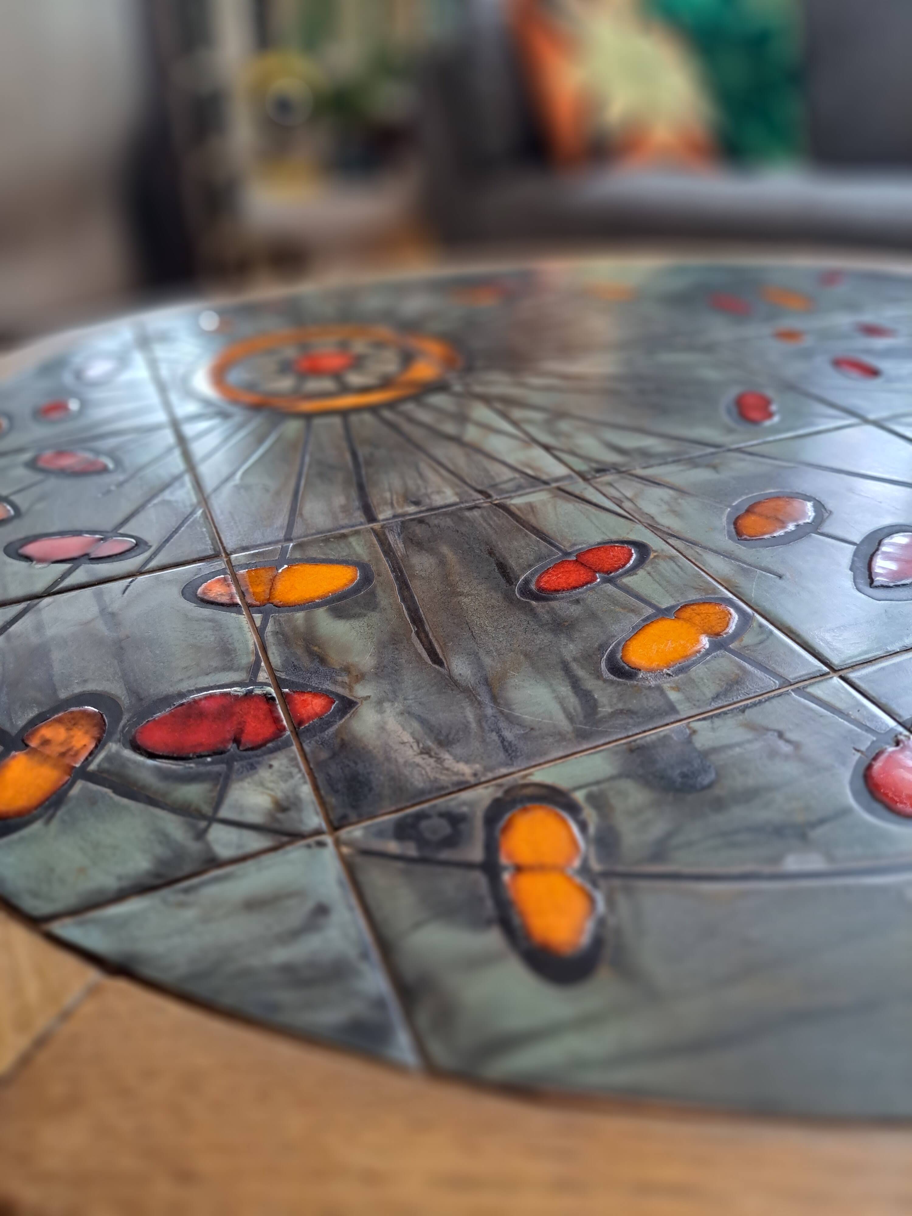 Vallauris coffee table signed drac 1960 wood earthenware steel