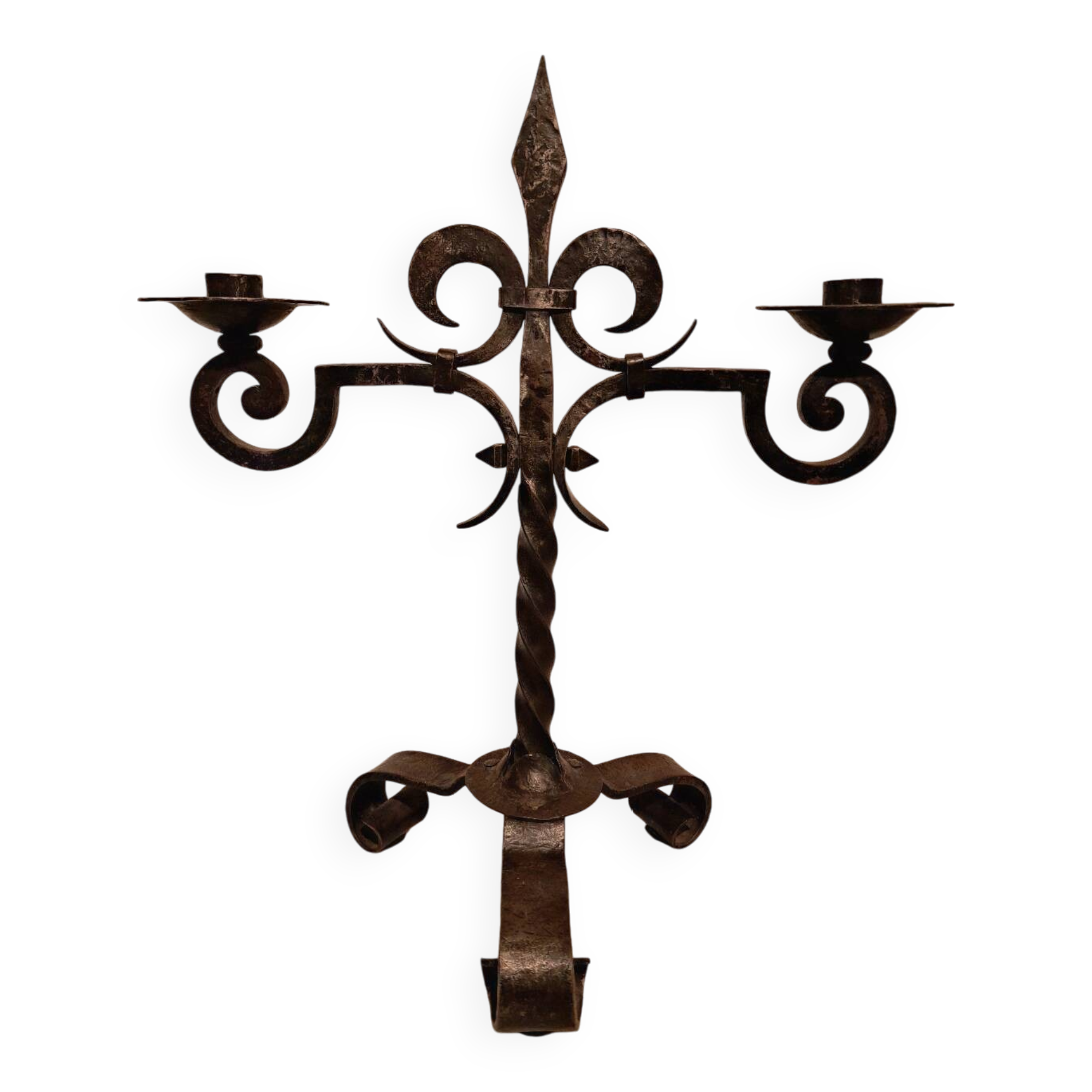 Black wrought iron fleur-de-lis candlestick