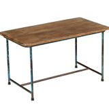 Table basse ancienne table d'ecolier vieux teck et metal 94x49x53cm
