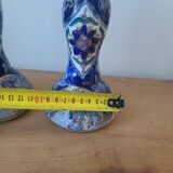 Vintage-style blue and gold floral ceramic candlesticks CHMR