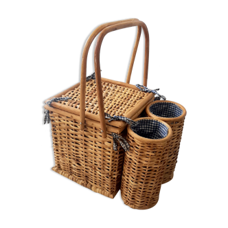 Vintage rattan picnic basket