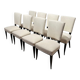Chaises Art Déco en laque noire en velours crème, France, années 1930, ensemble de 8