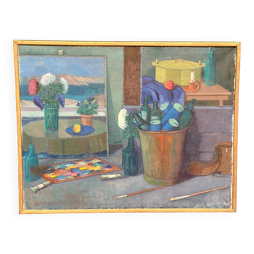 Original Swedish Oil On Canvas – “Artist’s Sanctuary” By Yngve Andersson – Vintage & Framed – 89 × 70 Cm
