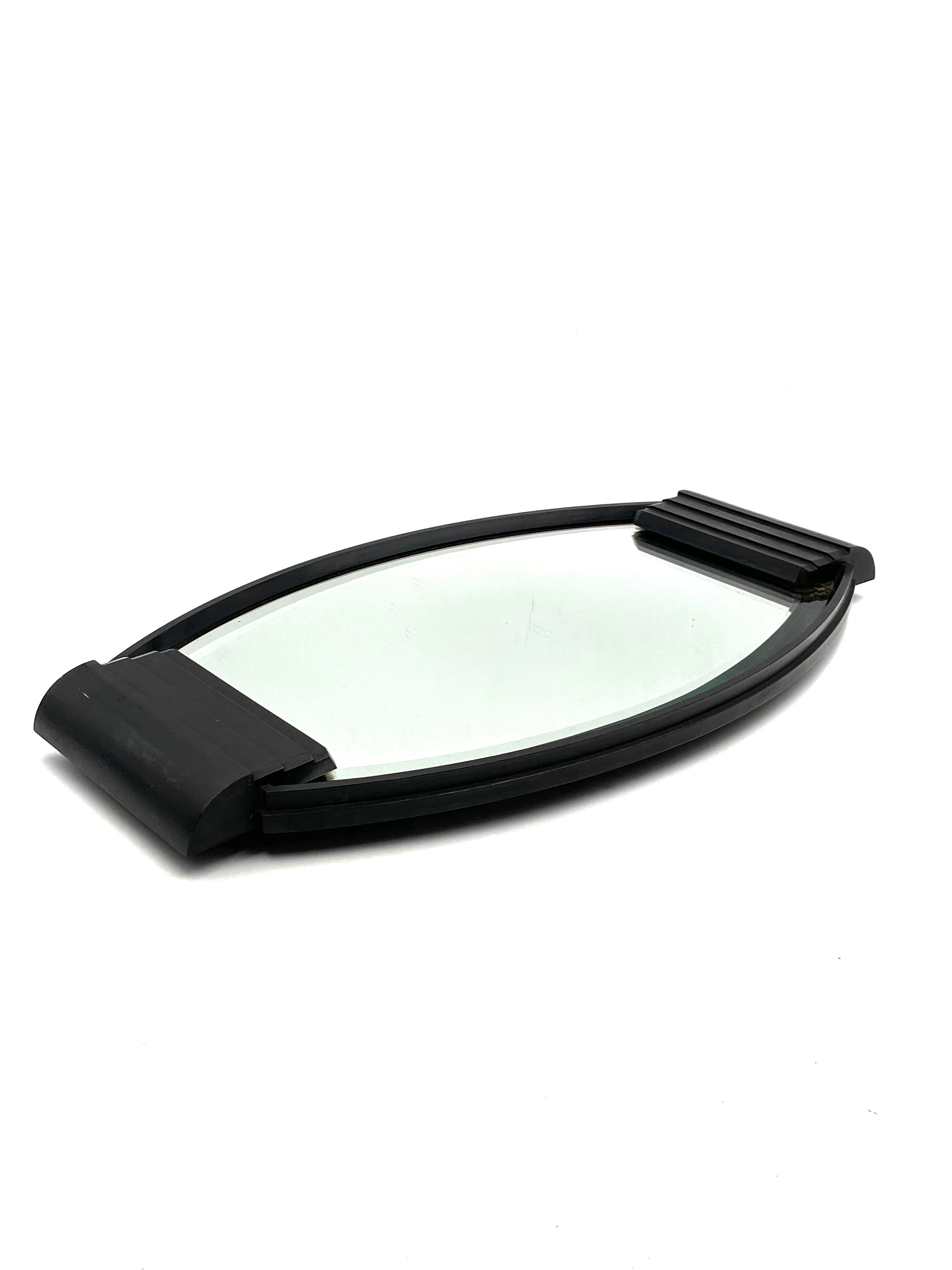 Art deco cubist bakelite mirrored tray, France 1930s