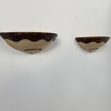 Paire d'appliques murales vintage porcelaine beige et marron, France, 1960