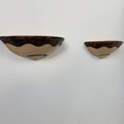 Pair of vintage wall sconces, beige and brown porcelain, France, 1960.