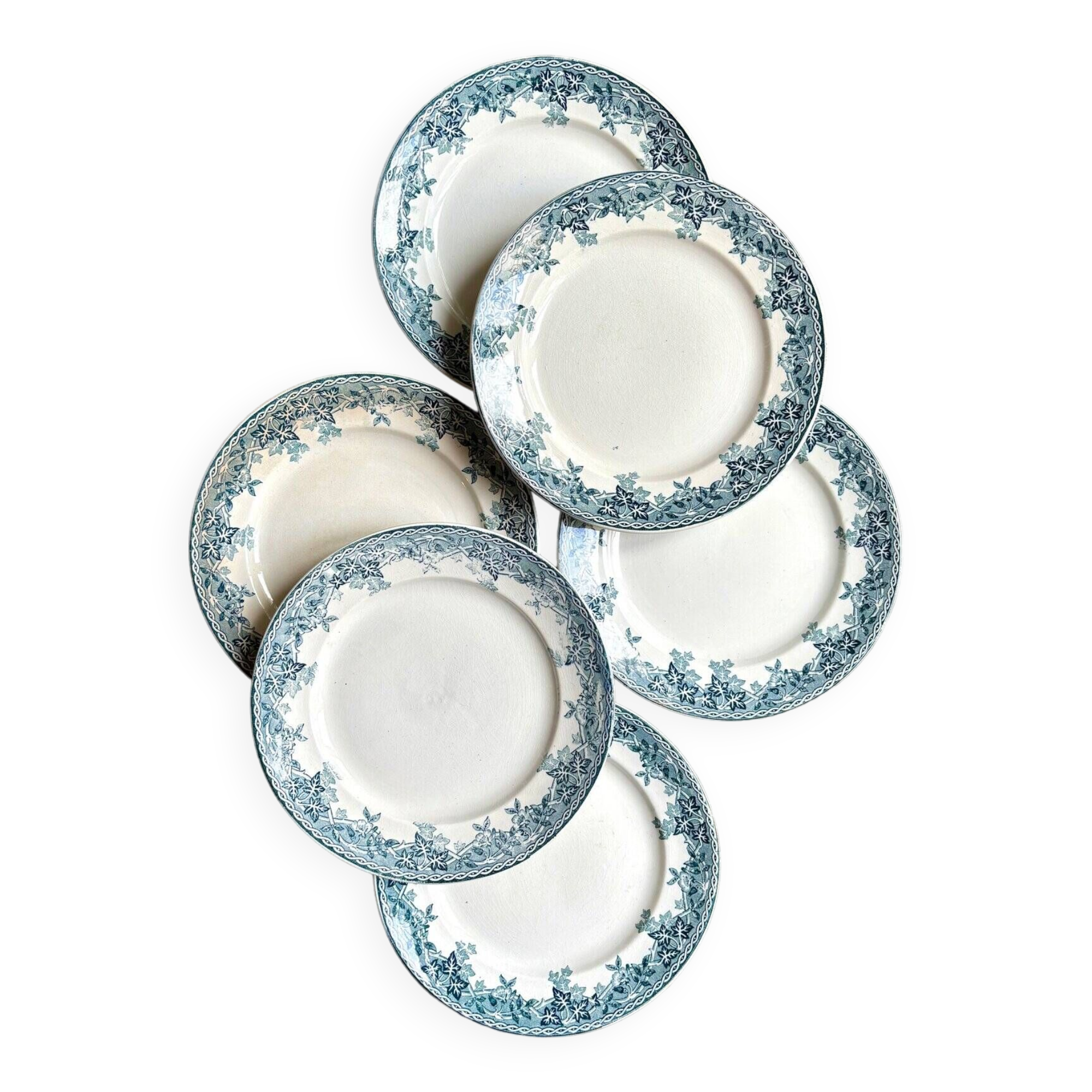 6 Moulin des Loups flat plates in iron clay, “Summer” service