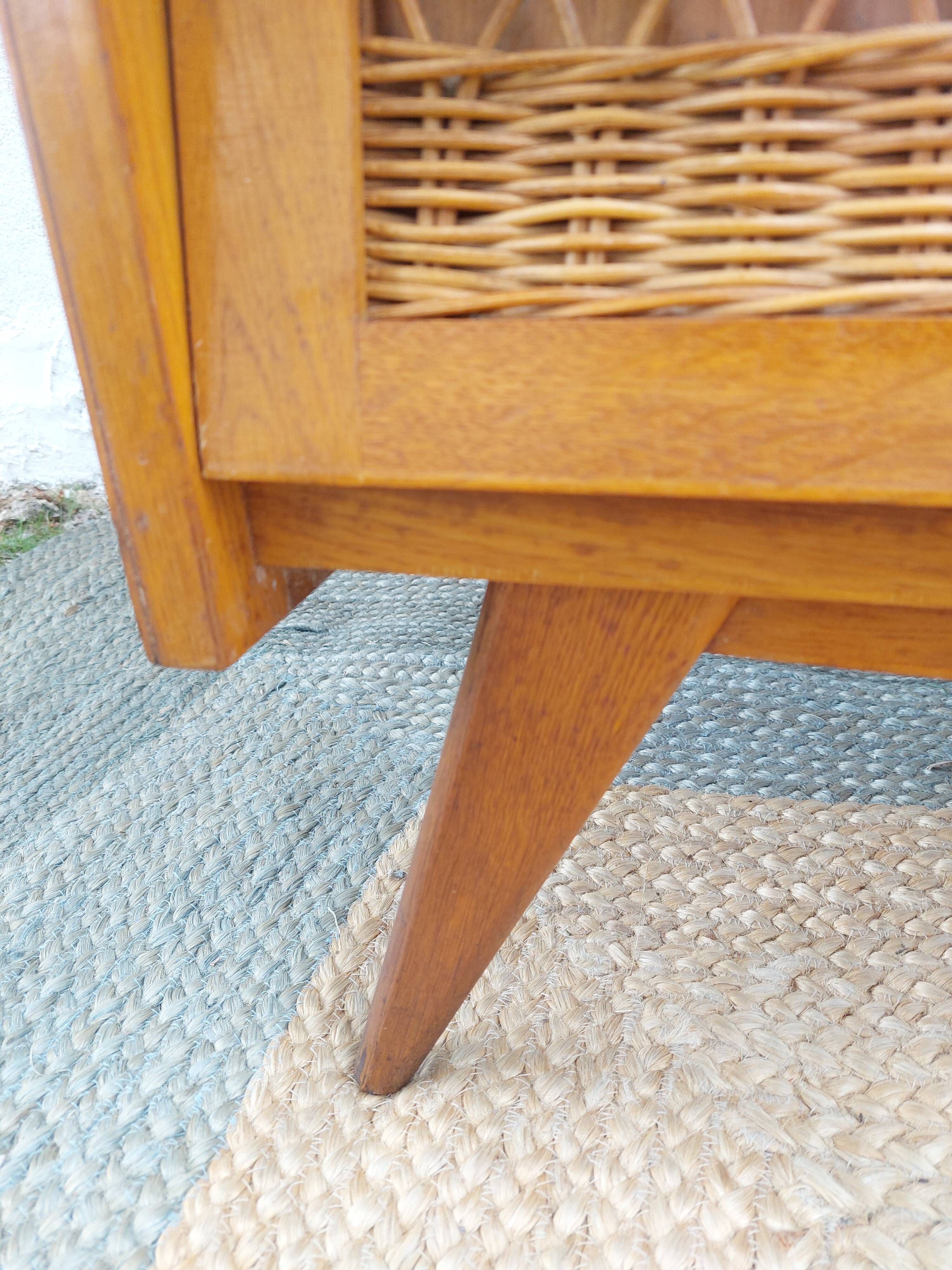 commode pieds compas, osier, vintage