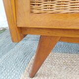 commode pieds compas, osier, vintage