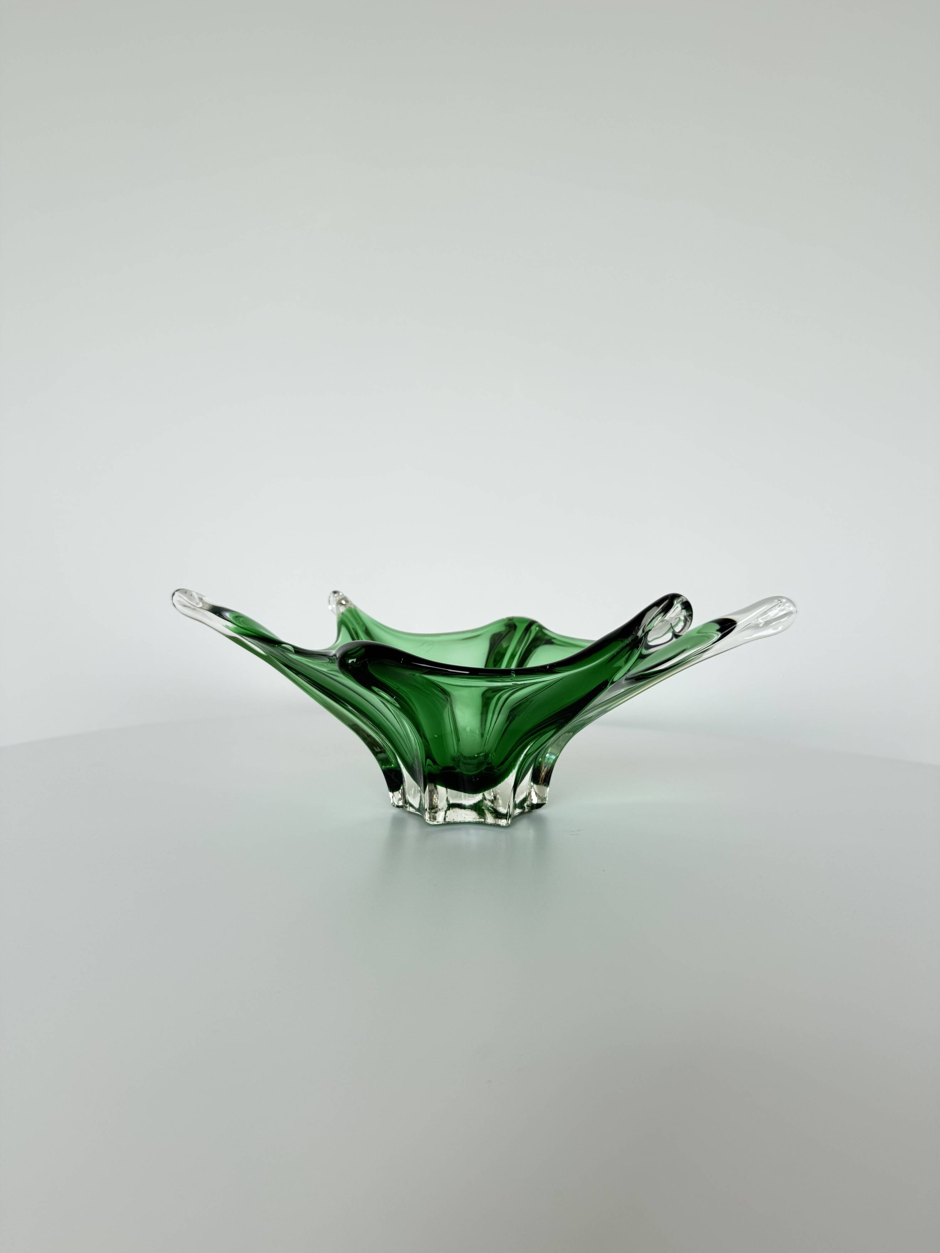 Sculptural Green Murano Style Glass Bowl