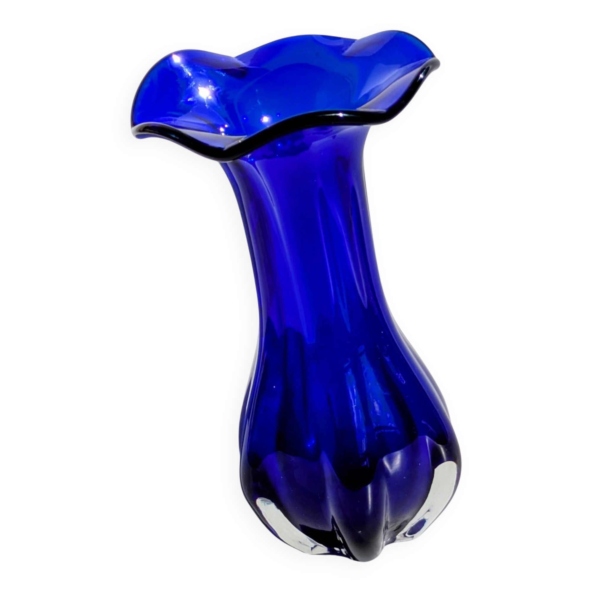 Large Cobalt Blue Art Glass Vase - Murano Work - Italy 1960
