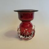 Bougeoir en verre d'art rouge