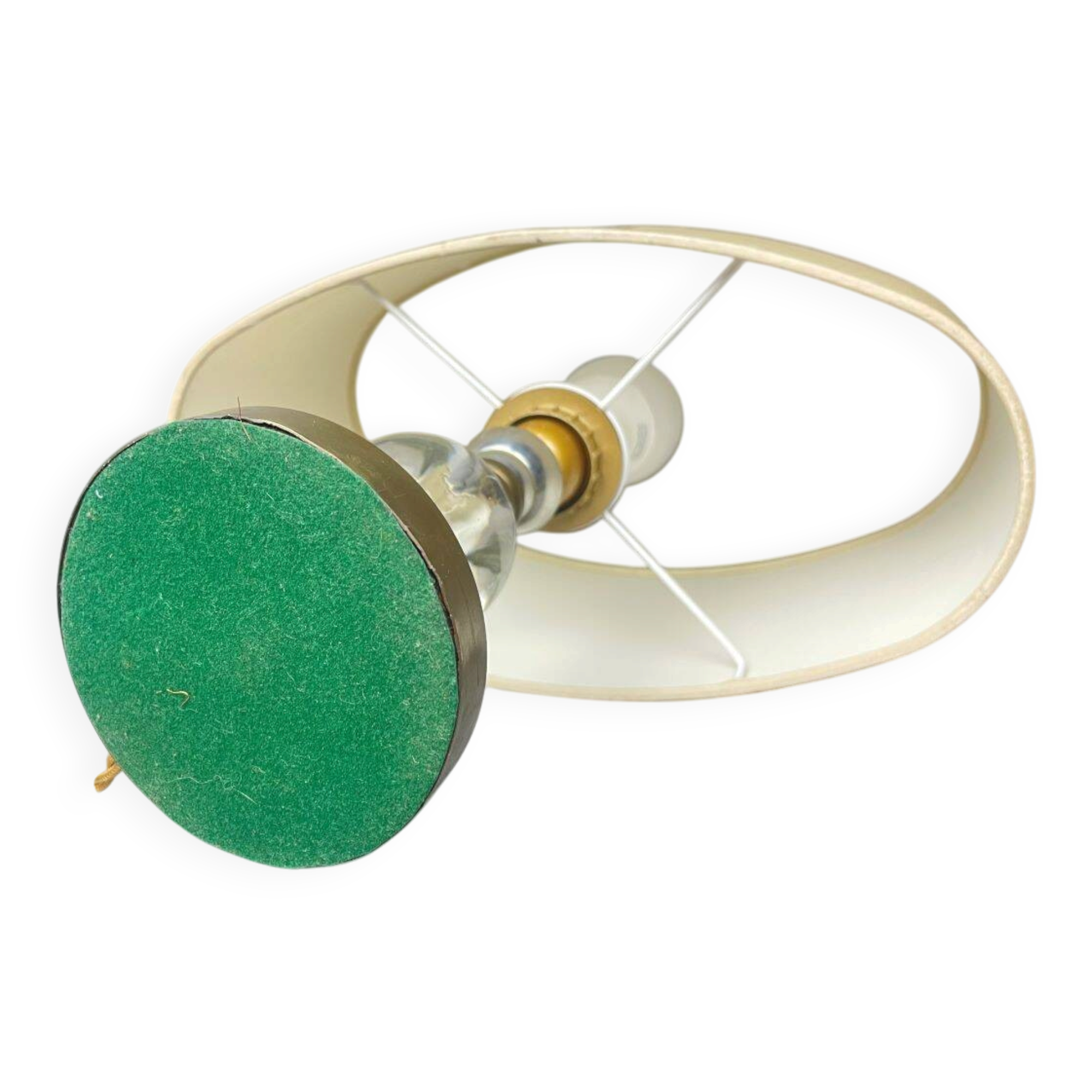Mid century brass table lamp with silk cream oval lampshade 1960s
