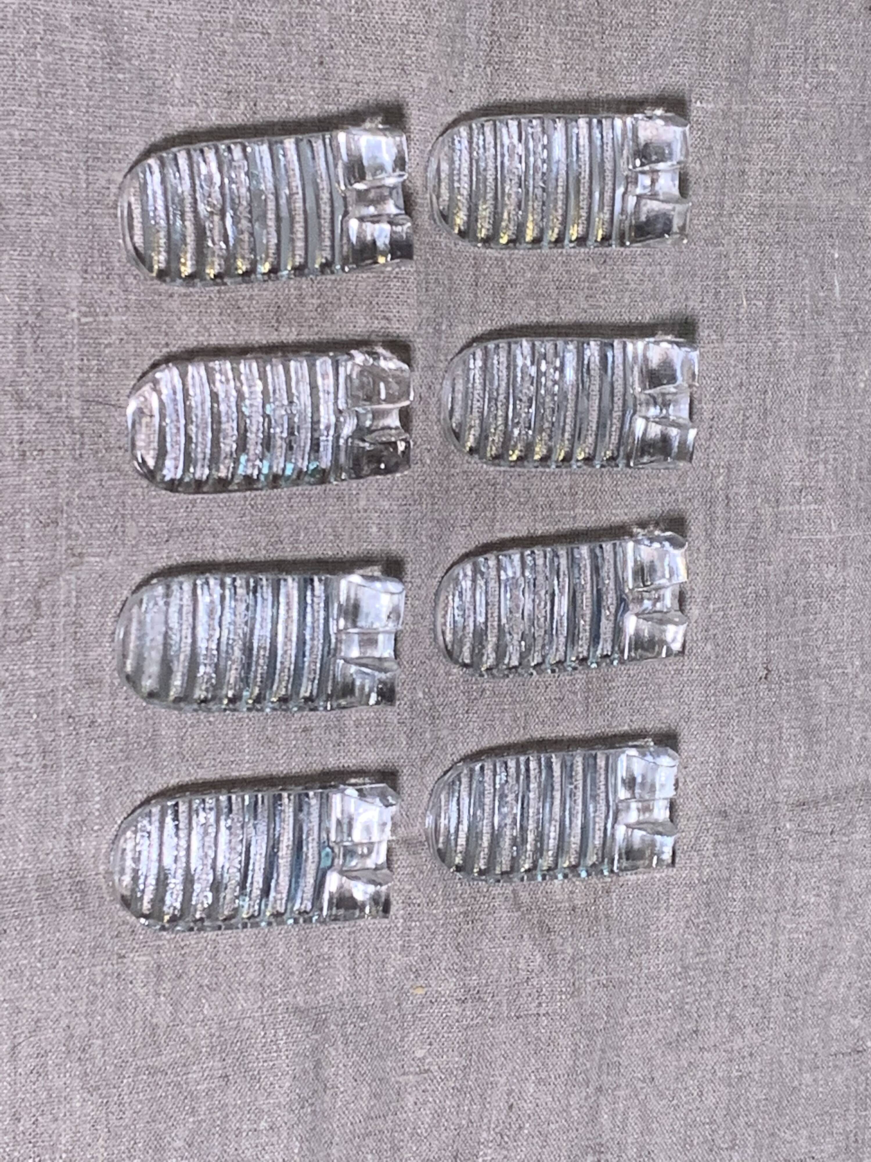 8 knife holders in transparent molded glass, patented SGDG vintage 1960