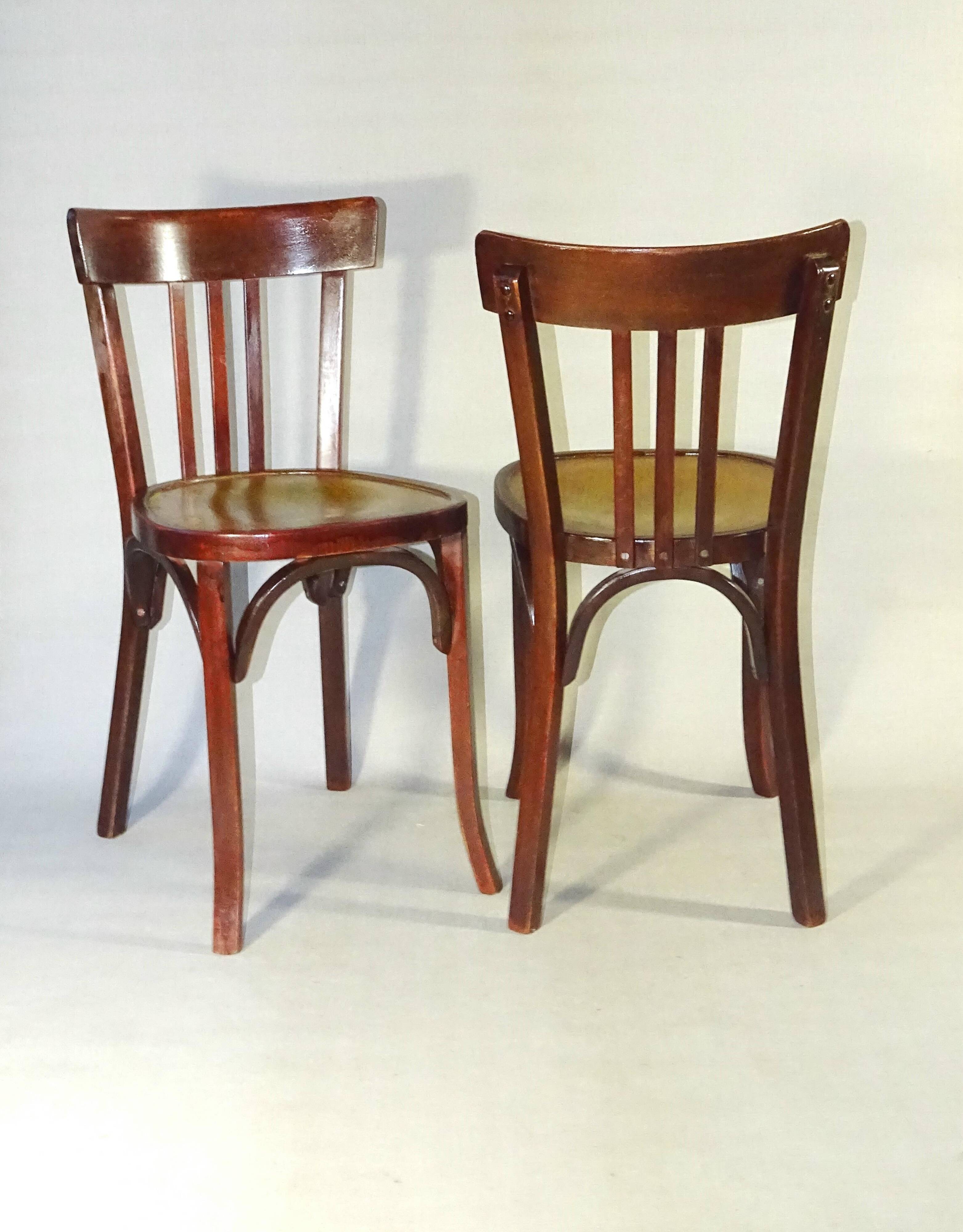 Two Baumann No. 43 bistro chairs from 1950, two-tone