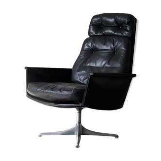 Black Leather Sedia Swivel Chair by Horst Brüning for Cor, 1960s