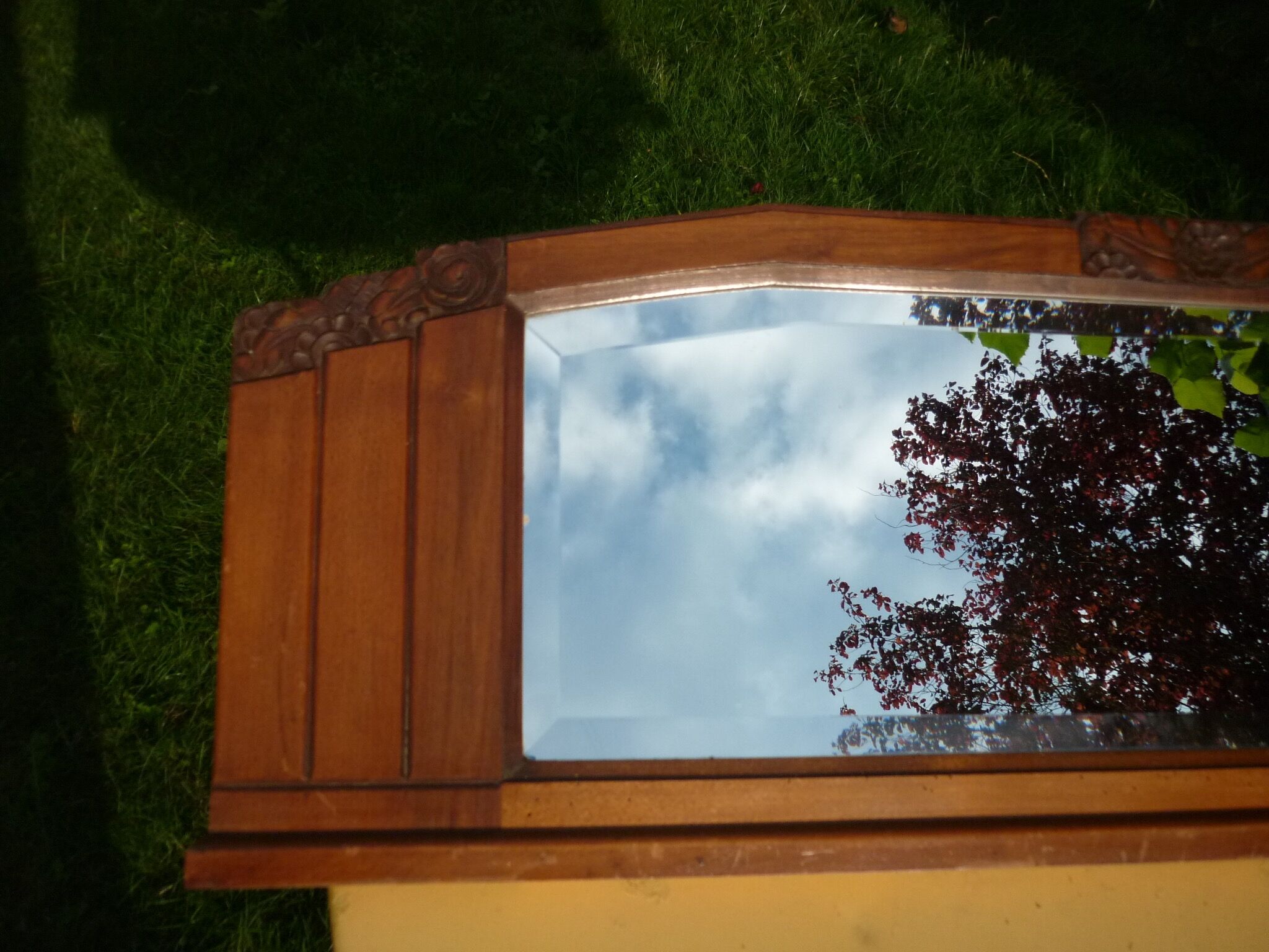 Low mirror in a carved wooden art-deco 1930 112x36cm