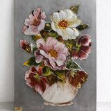 Floral relief panel in genuine tin