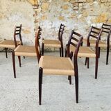 Ensemble de 6 chaises, modèle 78 en palissandre, première édition par Niels Moller, circa 1962-1970