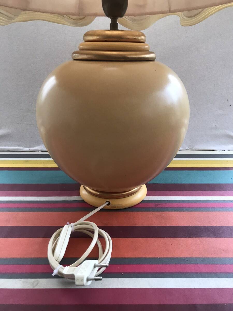 Vintage kostka lamp ceramic honey & gold + draped fabric shade burgundy