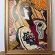 1960s Vintage Cubist Painting of Abstract Figures Composition Modernist, Framed