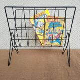 Vintage black metal wire magazine holder