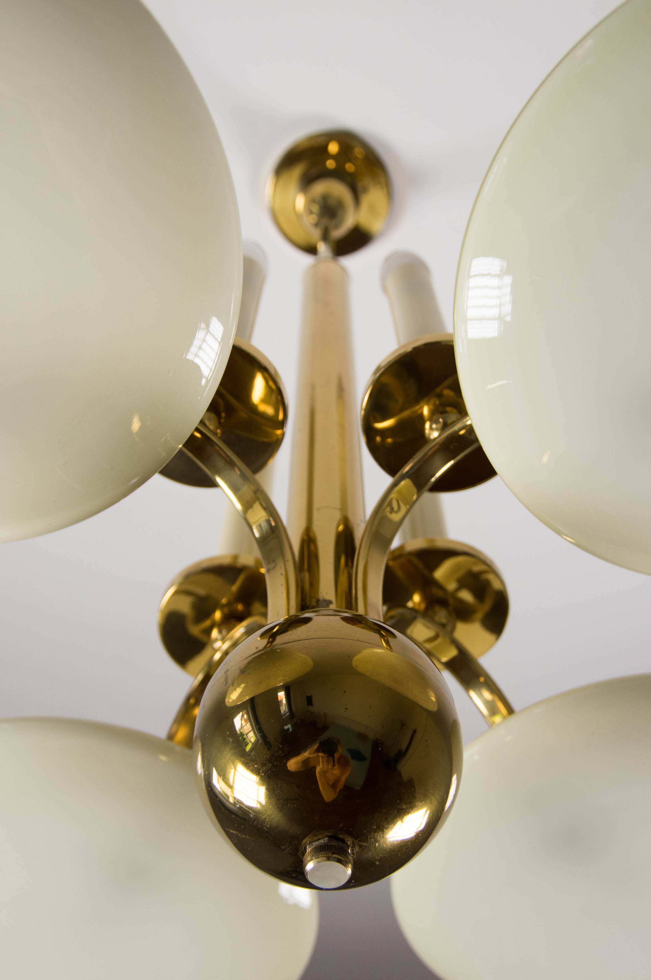 Art Deco Brass and Glass Chandelier, 1930s