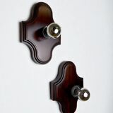 Pair of geometric Art Deco wall lights, carved wood, France, 1960s