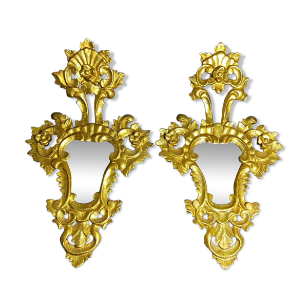 Paire de miroirs en bois sculpté et doré, style baroque italien, XIXe — Beyit