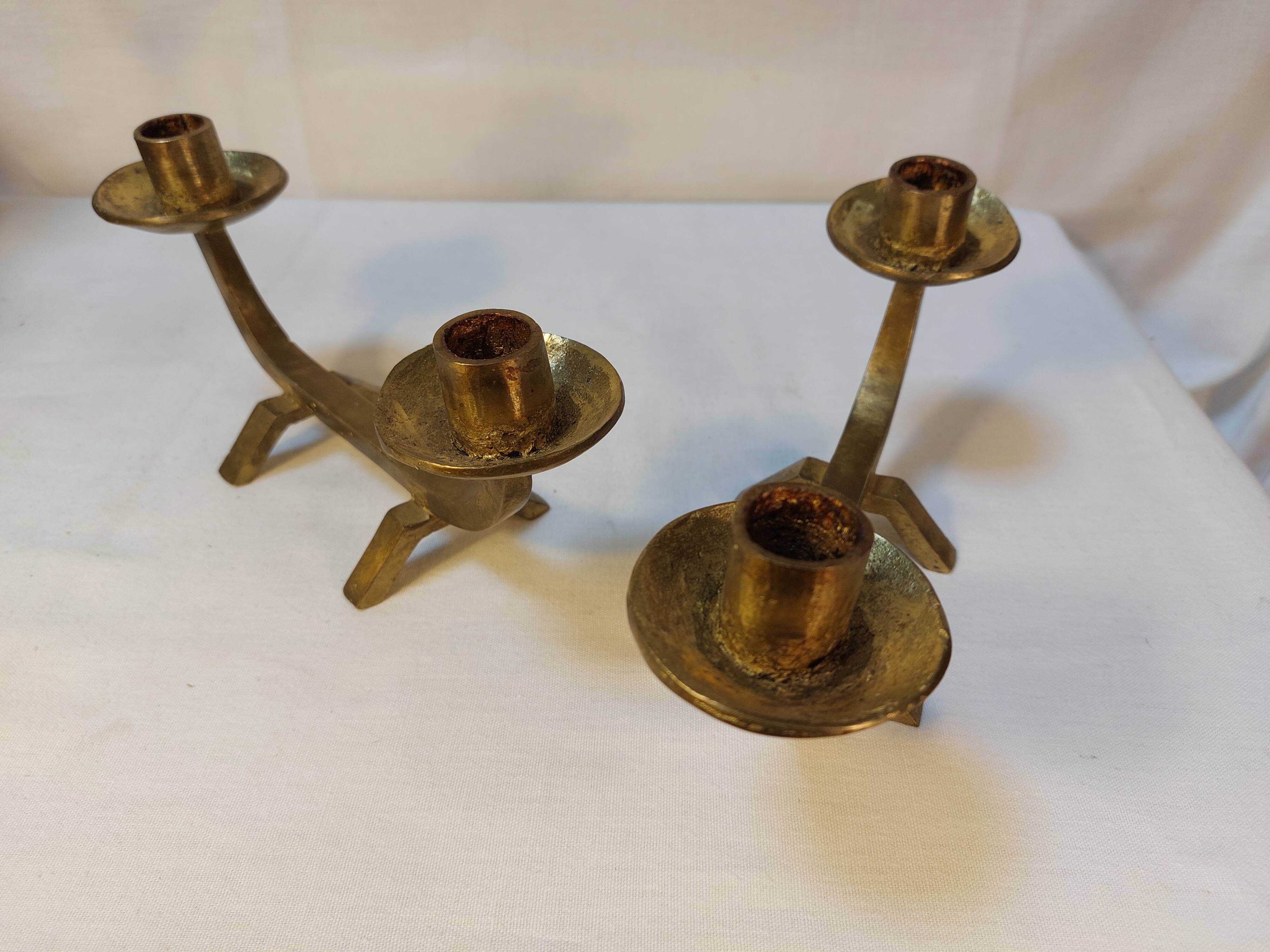 Pair of brutalist candlesticks in solid brass - 1960s