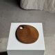 Small circular teak monoxyle cutting board with handle 22 x 13.