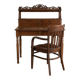 Old wooden tiered desk and its matching chair.
