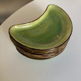 Set of 6 plates of green glazed earth Etienne Noël in Dieulefit 1950