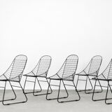 Original Vintage Scandinavian Mid-Century Modern Minimalist Black Wire Prototype Chair, 1960s, Set o