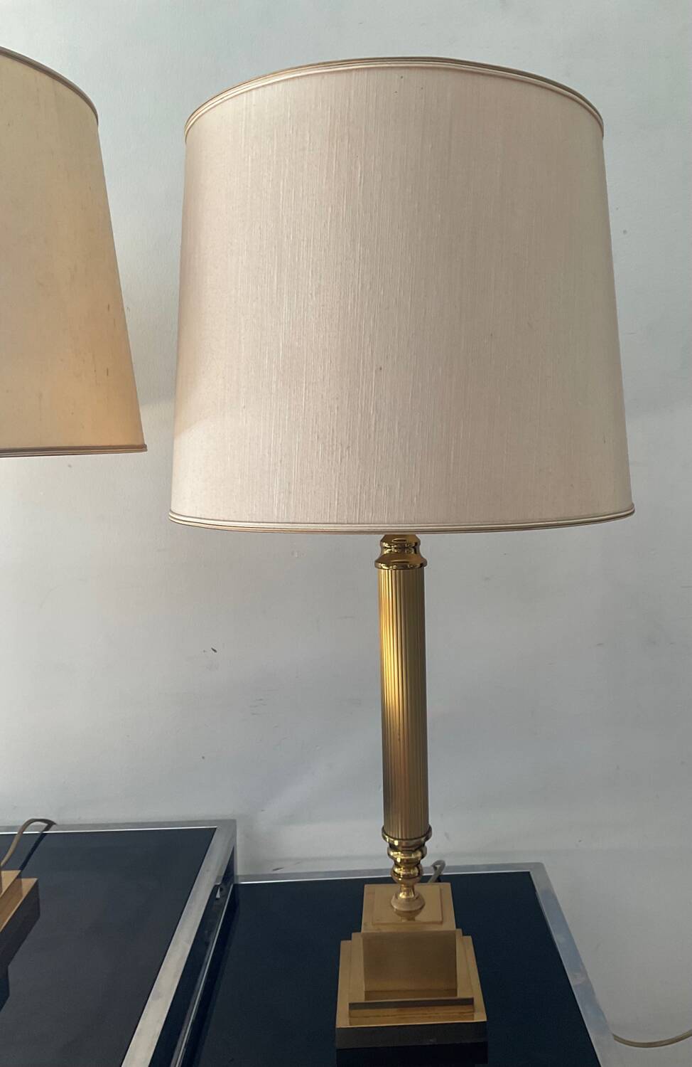 Pair of Empire style brass lamps