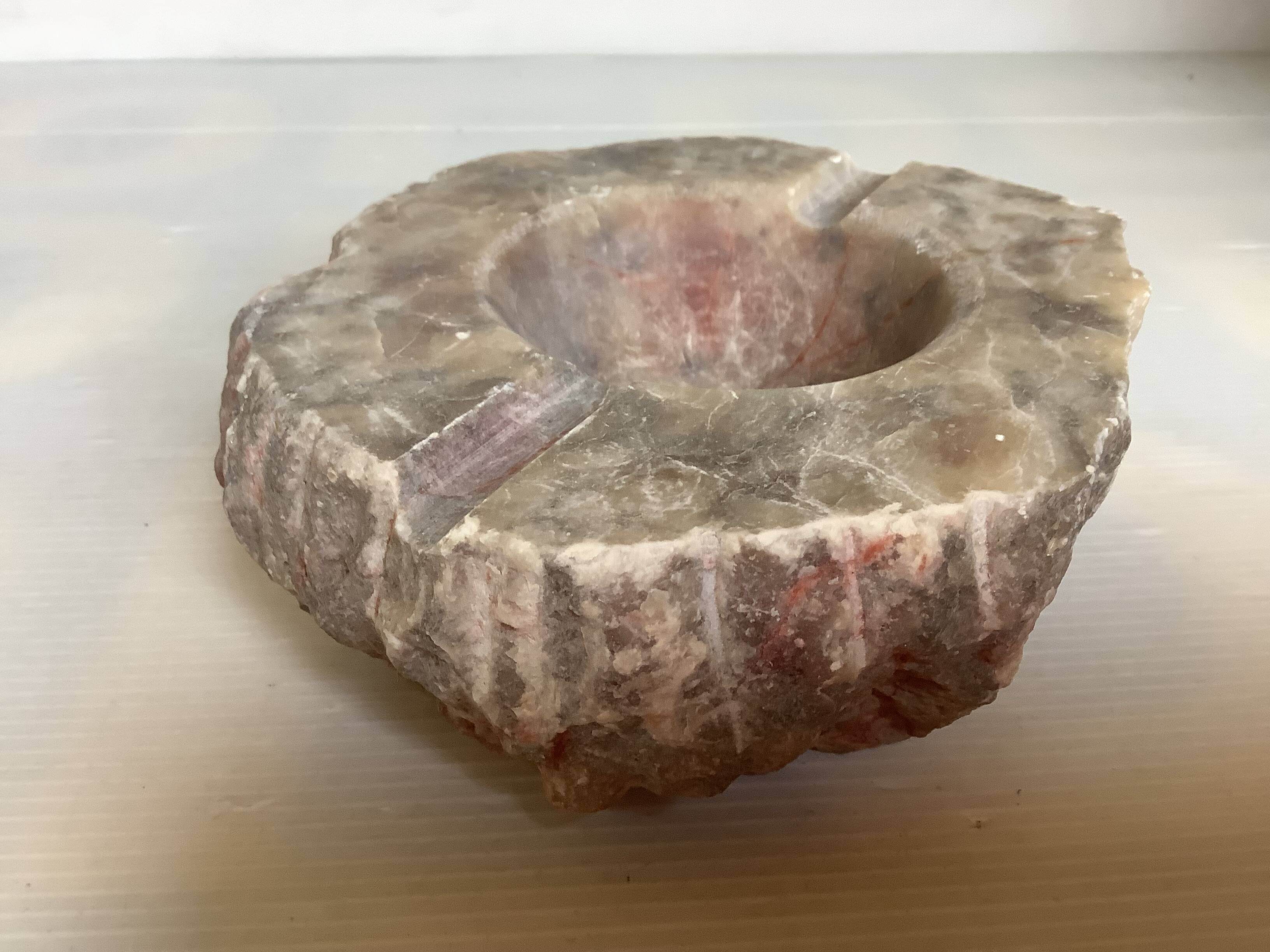 Large ashtray, red veined alabaster pocket tray.