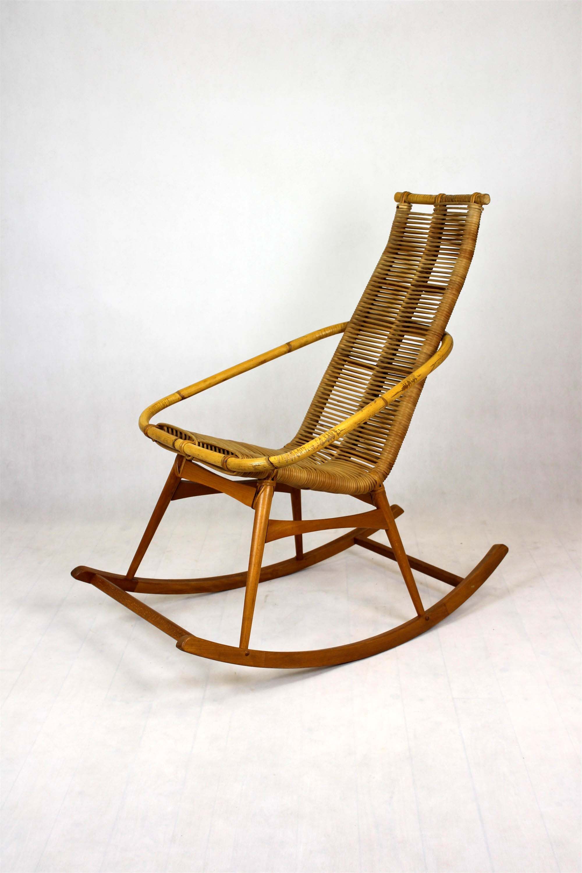 Mid-century rattan rocking chair, 1960s