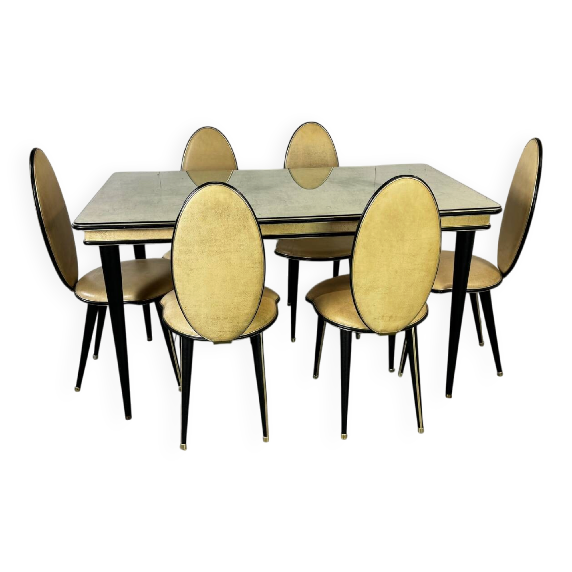 Italian Hollywood Regency Dining table and chairs by Mascagni, 1950s