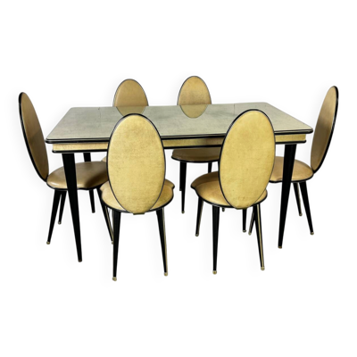 Table à manger et chaises Hollywood Regency italiennes par Mascagni, années 1950.