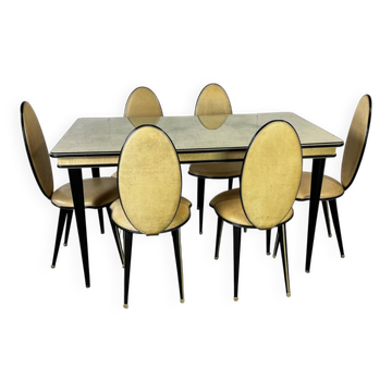 Italian Hollywood Regency Dining table and chairs by Mascagni, 1950s