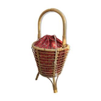 Vintage rattan sewing basket